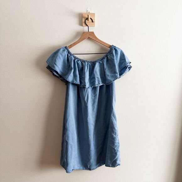 Zara Woman Premium Denim Off The Should Ruffle Dress Size S - Picture 5 of 7